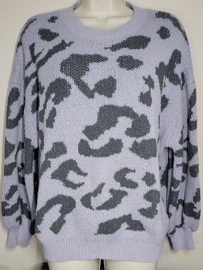 Dazy Oversized Lilac Gray Animal Print Crewneck Sweater XL